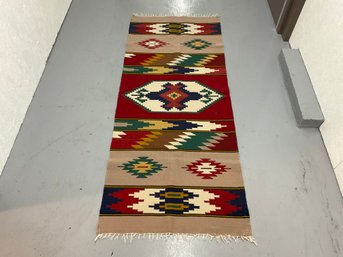 112 Red, Blue, Green, And Brown Rug W/ Fringe