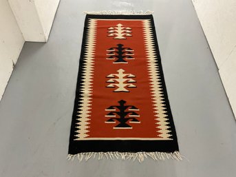 113  Orange, Black , And White Rug/Carpet W/ Fringe