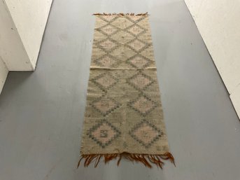 118 Handwoven Beige And Grays Table Runner W/ Fringe