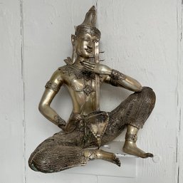 #048RA  Vintage Thai Silvered Bronze Musician Figure