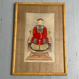 #53F Antique Chinese Ancestor Watercolor Painting, Framed