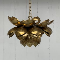 #54F 1960s MCM Mid Century Brass Lotus Blossom Flower Chandelier Lamp