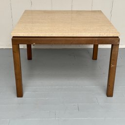 #66F Mid Century Square Travertine Side Table