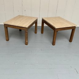 #68F Pair Of Mid Century Travertine Side Tables