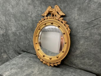 006 Gold Gilt Eagle Framed Convex Round Wall Mirror