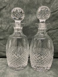 011 Pair Of Vintage Waterford Clear Cut Crystal Decanter Liquor Bottles With Stoppers