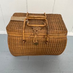 #76RB Antique Japanese Picnic Basket With Picnic Contents, Plates And Tins