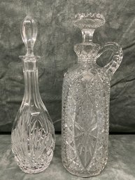 012 Lot Of Two Vintage Clear Cut Crystal Decanter Liquor Bottles With Stoppers Unsigned