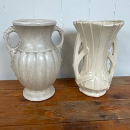 #79RB Vintage Lot Of 2 Pottery Larger Vases McCoy And Unmarked