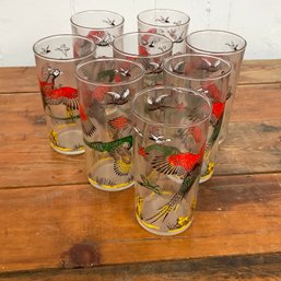 #88RB Vintage Set Of 8 , Hazel Atlas, Pheasant, Hunting, Glassware, Barware