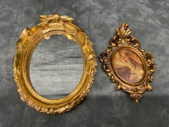 026 Lot Of Two Gold Gilt Ornate Framed Mirror And Victorian Print