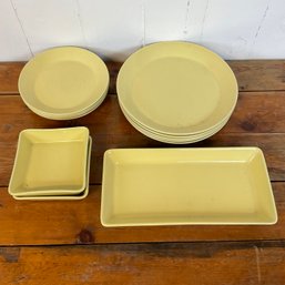 #92RB  1960s Set Of Finland Chartreuse Dinnerware Pottery/ Unmarked