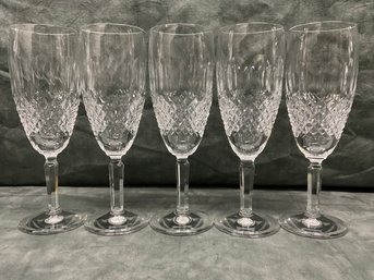 031 Set Of Five Waterford Cut Crystal Champagne Flutes