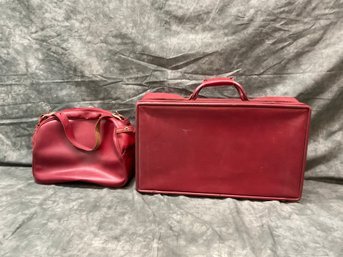 042 Hartmann Red Leather Luggage Set, Carry-on And Suitcase