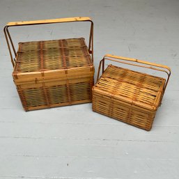 #105RC Vintage Bamboo Picnic Baskets Set X2