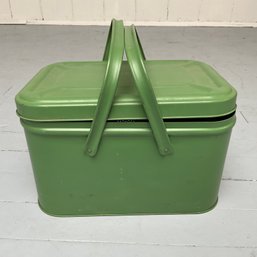 #106RC Vintage 1950s Green Painted Tin Picnic Basket