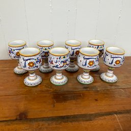 #120RC Vintage Deruta Italian Pottery Set Of 8 Wine Goblets