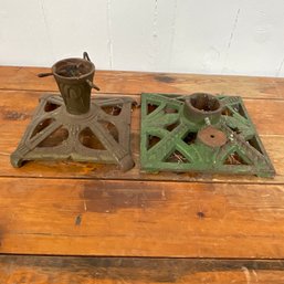 #121RC Lot Of 2 Antique Victorian Cast Iron Christmas Tree Stands