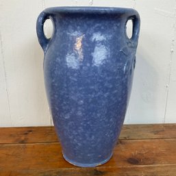 #133RB Large Matt Mottled Blue Art Pottery Vase, Measures 14' Tall