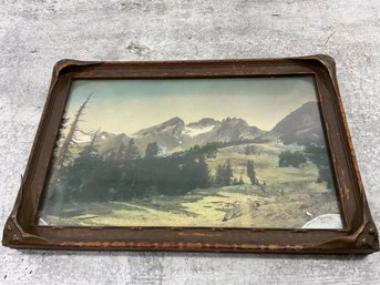 054  Antique Hand Colored Mountain Landscape Framed Photograph