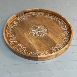 #170F  Large  28.5' Pier 1 Imports  Carved Round Tray For Charcuterie Board