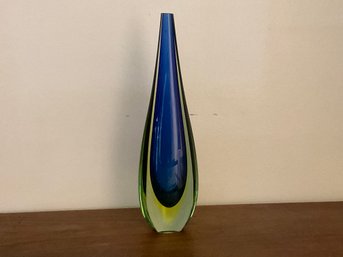 36 Vintage Murano Glass Thin Blue And Green Vase