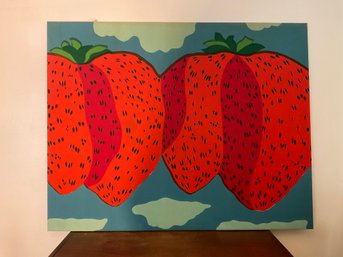 44 Vintage 1971 Marimekko Finland Canvas Framed Strawberry Print Fabric Art