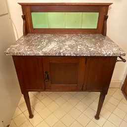 55 Antique Wash Stand Cabinet Buffet Marble Top Green Backsplash