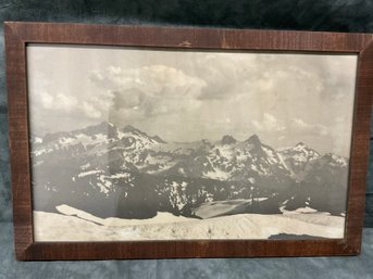 076  Antique Snowy Mountain View Landscape BW Framed Photograph