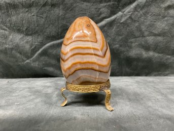 086 Vintage Alabaster Marble Egg Decor With Stand 3'