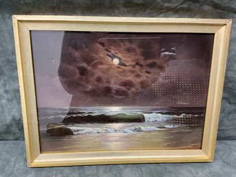 106 David John Gue Seascape Moonlit Ocean Print Framed