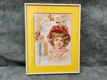 111 Victorian Little Girl Holding Paper Striped Lantern Print Framed