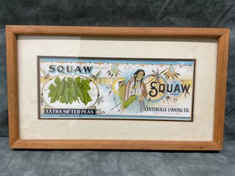 112 1920's Squaw Choice Sifted Peas Canned Goods Label Centerville Canning Co. Print Framed