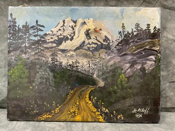 116 Halthoff Mountain Landscape Yellow Road Painting AS IS