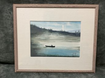 120 H.J. Schaller 2001 Water Color Lake Fishing Painting Framed