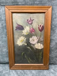 121 Tulip And Poppies Oil Painting Unsigned Framed
