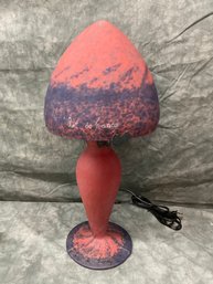 122 French Handmade Red And Blue/Purple Blown Glass Mushroom Shaped Lamp