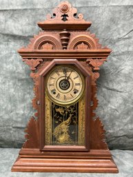 123 Antique Wood Wind Up Mantle Clock #1