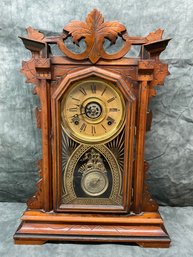 125 Antique Wood Wind Up Mantle Clock With Jacot's Regulator Pendulum #3