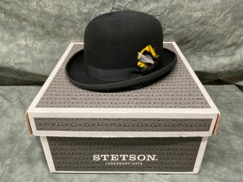 130 Vintage Stetsons Bowler Hat With Feather And Original Box