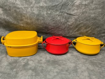 135 Lot Of Three Dansk French Cookware Yellow And Red Pots