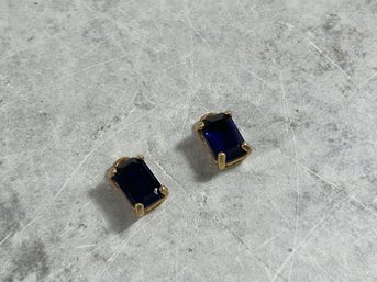 027 Two Vintage 14k Gold Blue Sapphire Charm Pendants