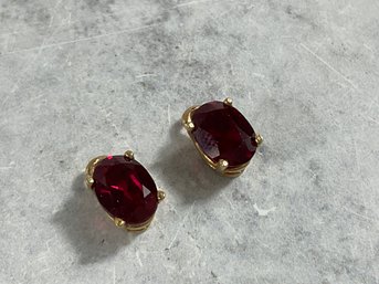 026 Two Vintage 14k Gold Red Garnet Charm Pendants