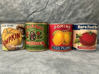 151 Lot Of Four 1920s Fruit Cans, Reliance, Domino, Barefoot Boy, Home Grown Brand