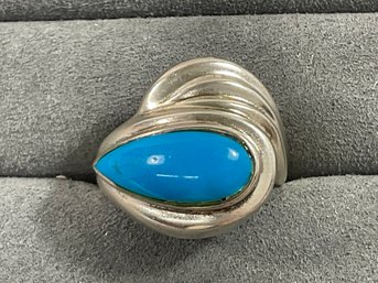 035 Vintage Sterling Silver Turquoise Teardrop Ring Size 8