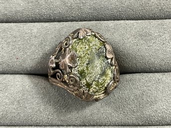 037 Vintage Irish Connemara Marble Sterling Silver Clover Ring Size 8.5