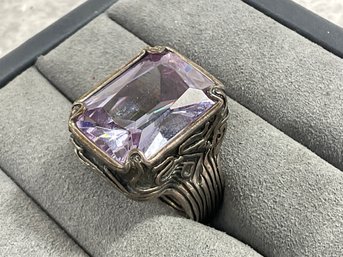 039 Vintage Thai Sterling Silver Amethyst Chucky Ring Size 9.5