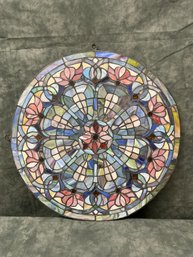 158 Circle Stained Glass Pink Floral Window Wall Decor