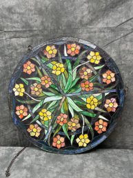 160 Stained Glass Orange And Yellow Flower Circle Window Wall Hanging