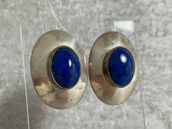 043 Vintage Sterling Silver Lapis Lazuli Signed Earrings